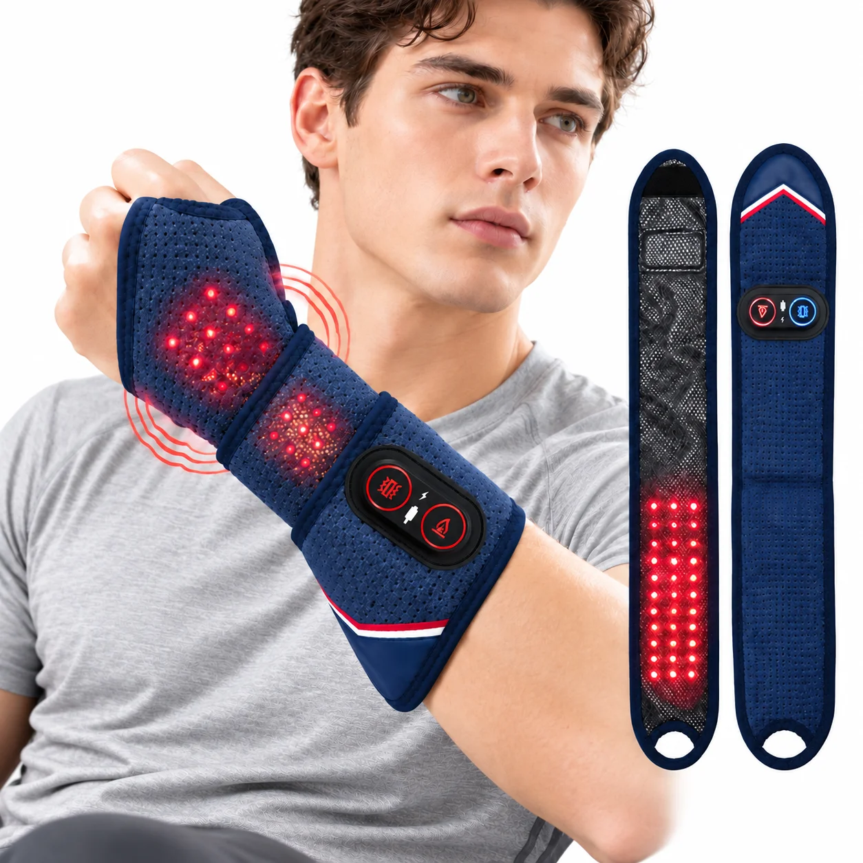 Rechargeable Red Light Wrist Massager 3 Heat Levels 3 Massage Modes Adjustable Heating Wrap for Work Home Travel Daily Comfort