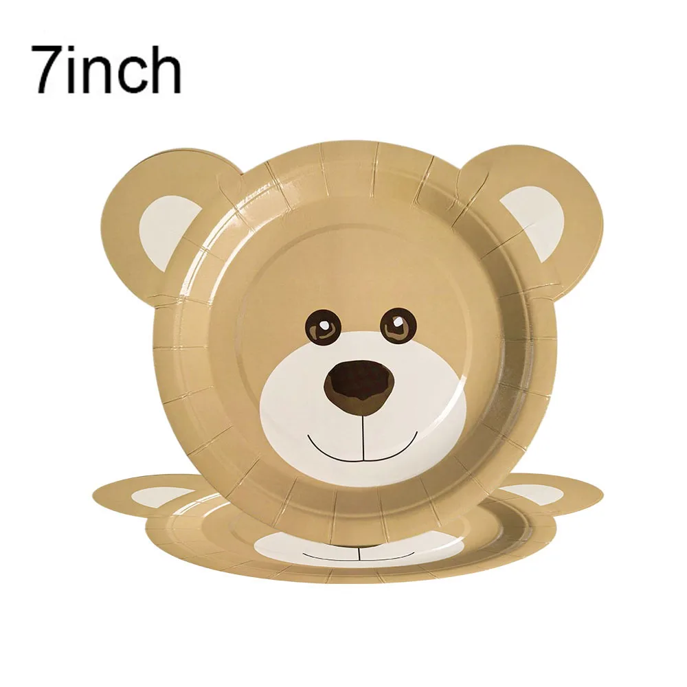 10/50 stücke Braun Bär Geformt Einweg Platten 7'' und 9'' Nette Bär Thema Party Geschirr Kinder Geburtstag Baby Dusche decor Liefert – Detail 1