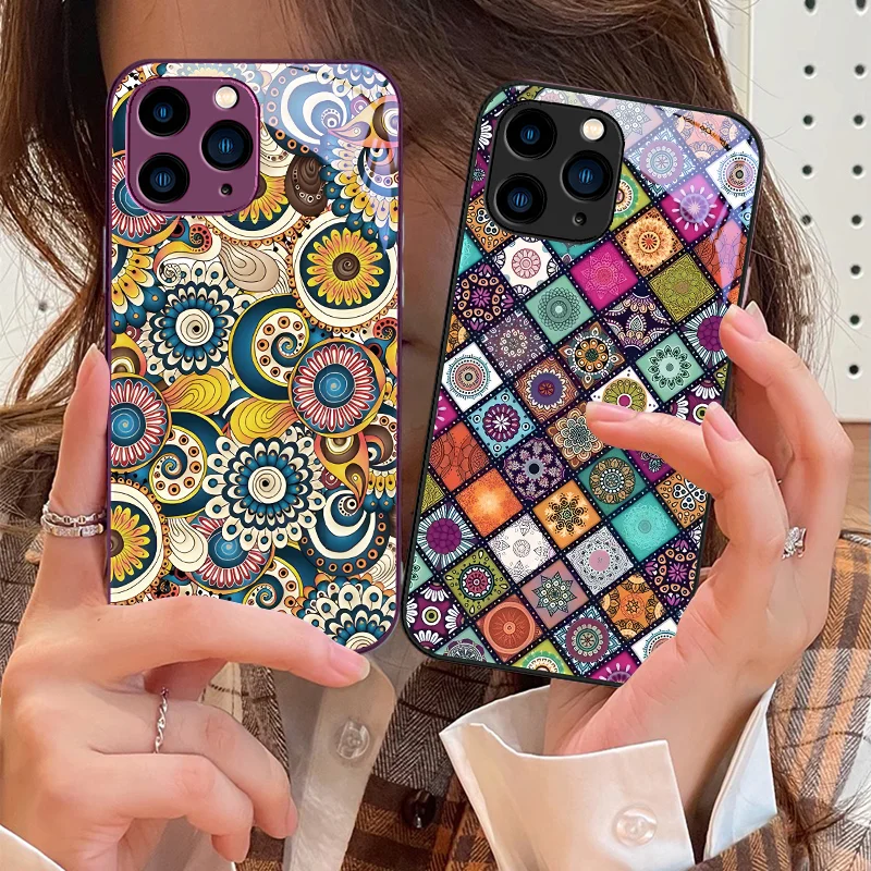 

Vintage Totem Color Purple For IPhone 16 Pro Max 15 Pro 14 13 12 Mini 11 XS Max XR 7 8 Plu SE 2022 Tempered Glass Phone Case