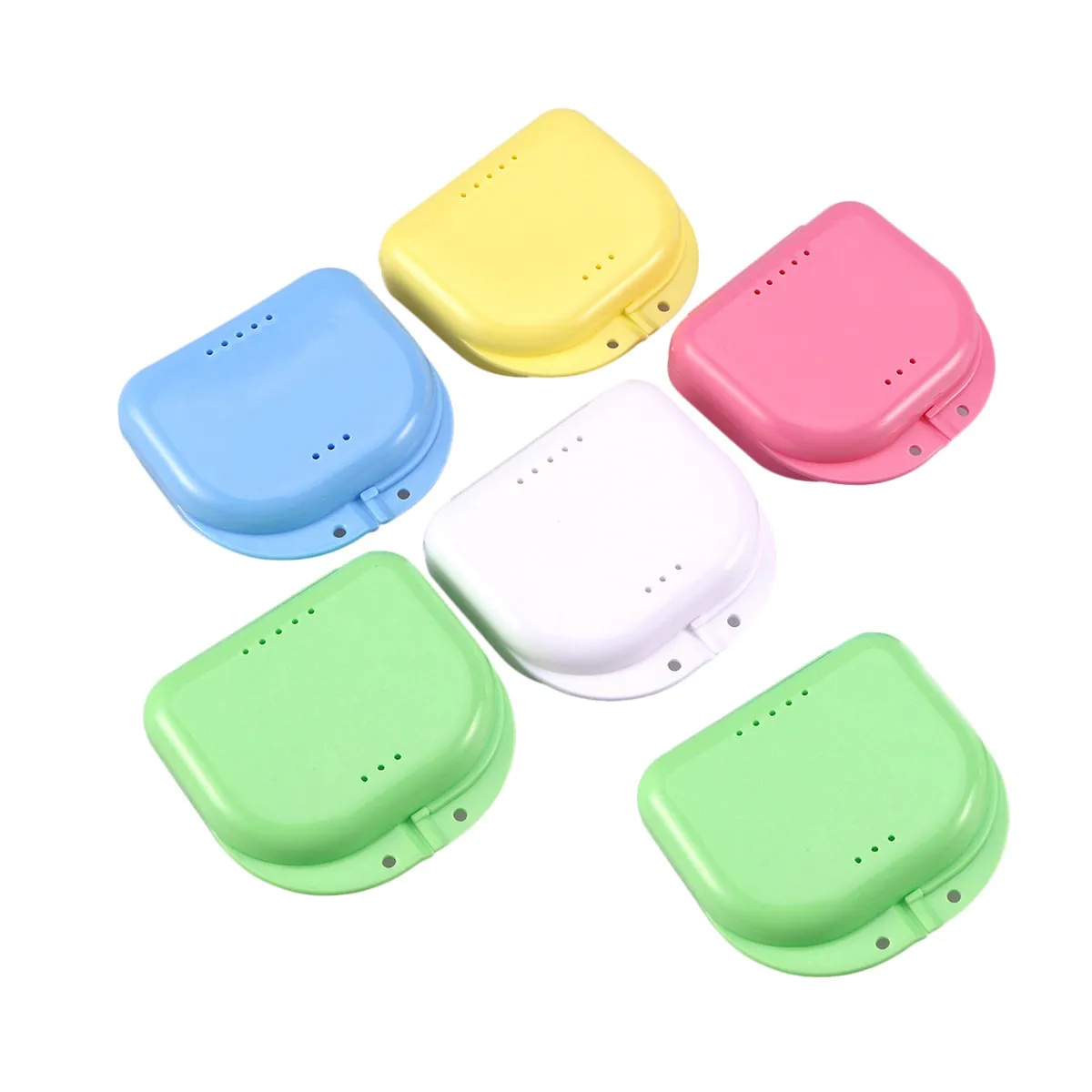 6Pcs Denture Box Durable Snap Lock Mouth Guard Holder Retainer Storage Container Vent Holes Denture Case Mouth Guard Box