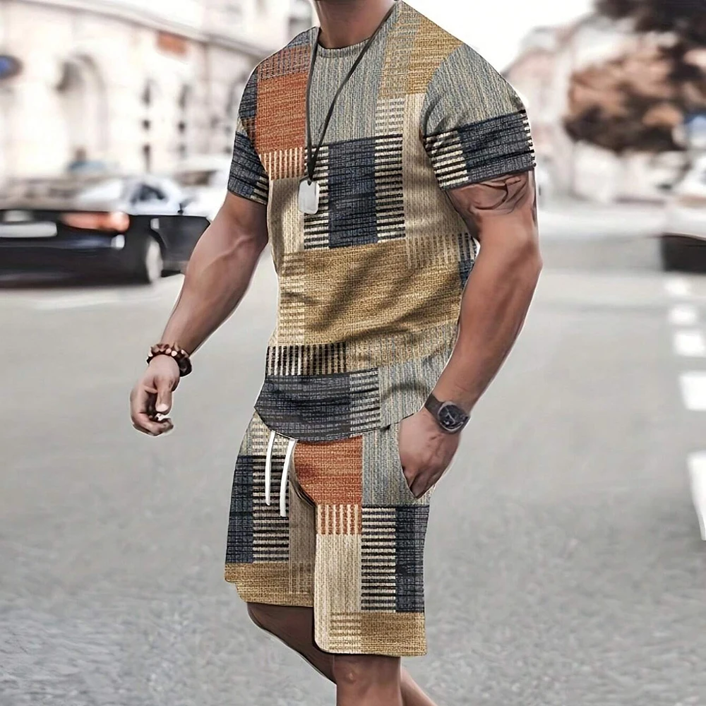 New Fashionable Men\'s Sportswear Short-Sleeved Shorts Suit Casual T-Shirt Shorts Sets Retro Cool Breathable Summer Two-Piece Set