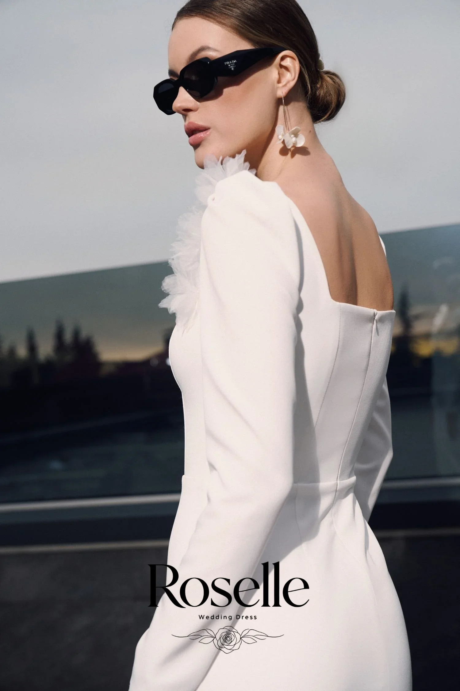 ROSELLE Square Neck Sheath Mid-Calf Simple Elegant Wedding Dress Long Sleeve Flower 2026 Bridal Gown Customized свадебное платье