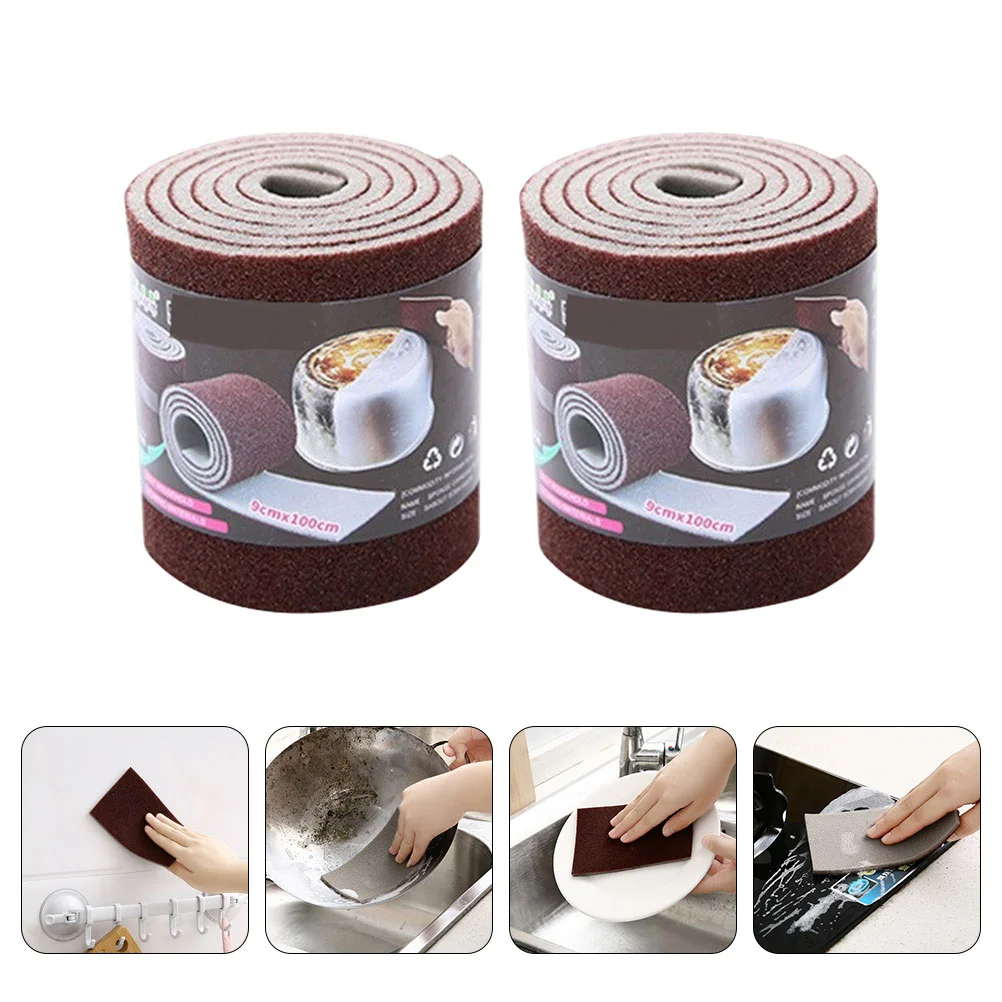 2 Rolls Emery Sponges Household Scrub Replaceable Dish Kitchen Supply Clean Multi-function Convenient Dad