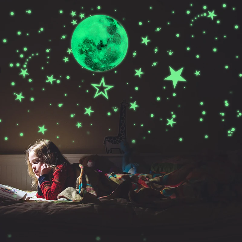 5Sheet Luminous Moon Stars Wall Stickers Glow In The Dark Self-adhesive Wall Decal Bedroom Ceiling Home Kids Room Stickers Decor