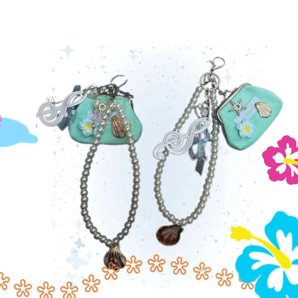 Summer  Aesthetic homemade ancient dream core niche Coin Purses design sense pearl shell pendant keychain Harajuku decoration