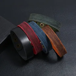 Vintage Style Genuine Leather Men's Bracelets Adjustable Bangles Jewelry Hand Accessories Male Gifts Black Red Green Blue Brown