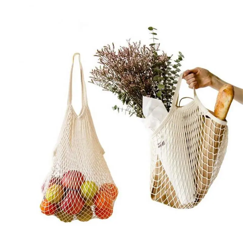 Vegetable Bag Canvas Foldable Friut Bag Grocery Bags Mesh Net Bag Cotton Thread Net Bag Portable Long Bolsas De Compra Handbag