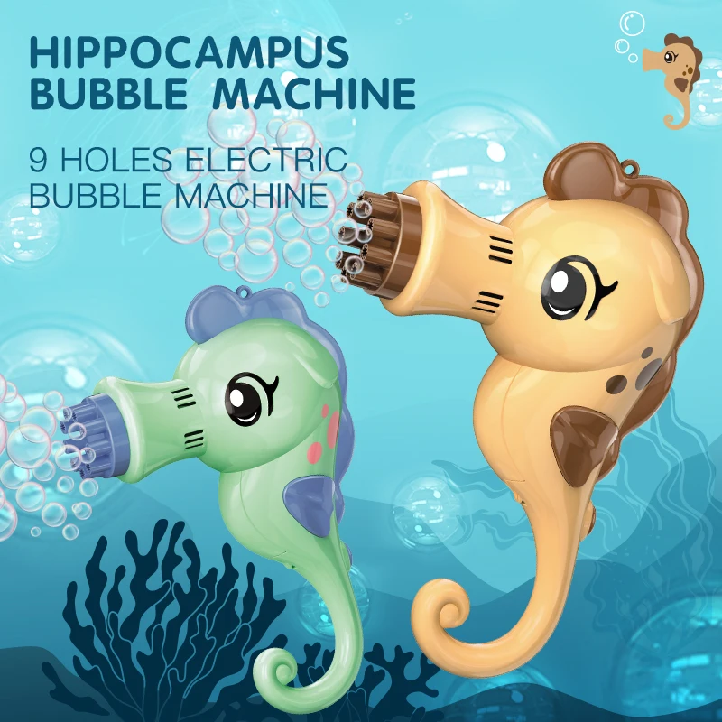 Máquina elétrica de bolhas em forma de cavalo marinho, efeito secador de cabelo, jogo ao ar livre, presente para crianças (excluindo água com bolhas)