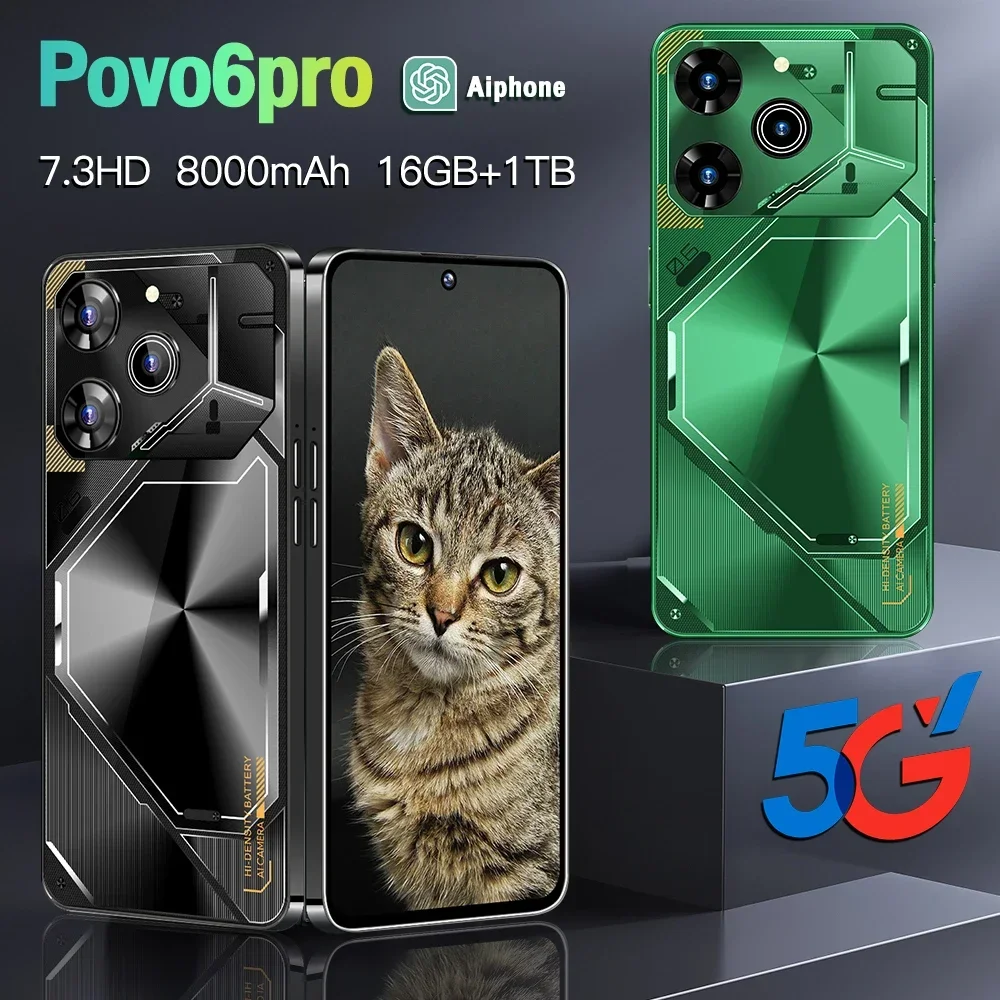 

Brand Pova 6Pro Global Version Smartphone Android14 7.3HD 16G +1TB 8000mAh 50 + 108MP 4G/5G Mobile Phone