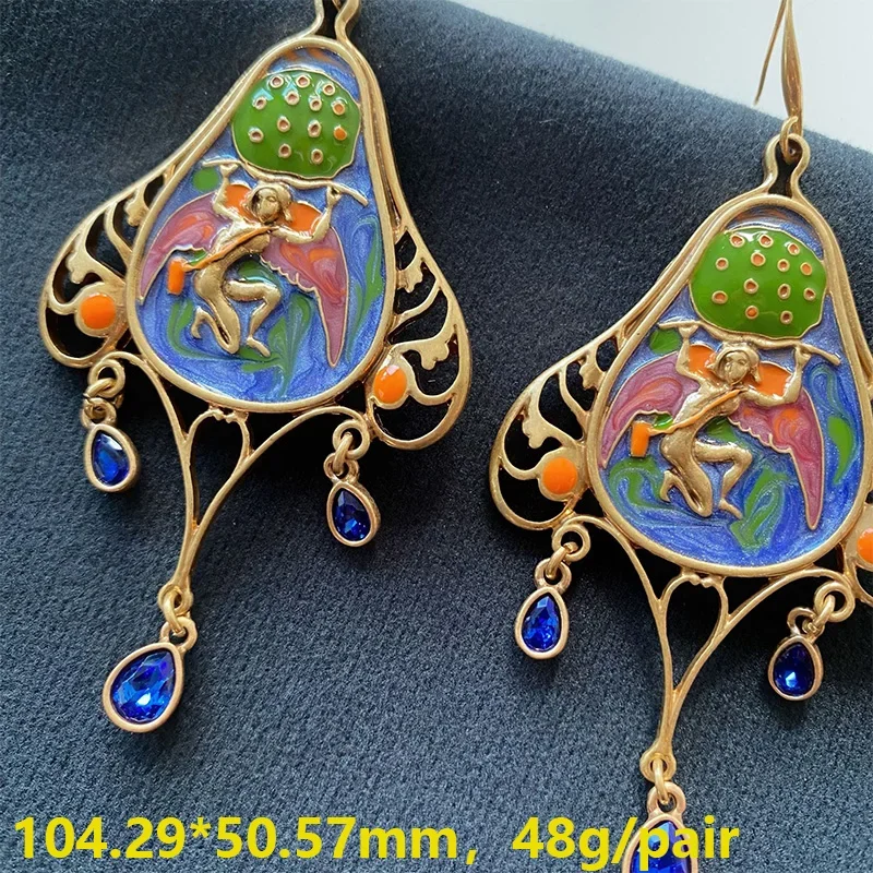 Qingdao vintage high end women earrings elegant temperament enamel craftsmanship sweet tassel cheongsam Hanfu earrings