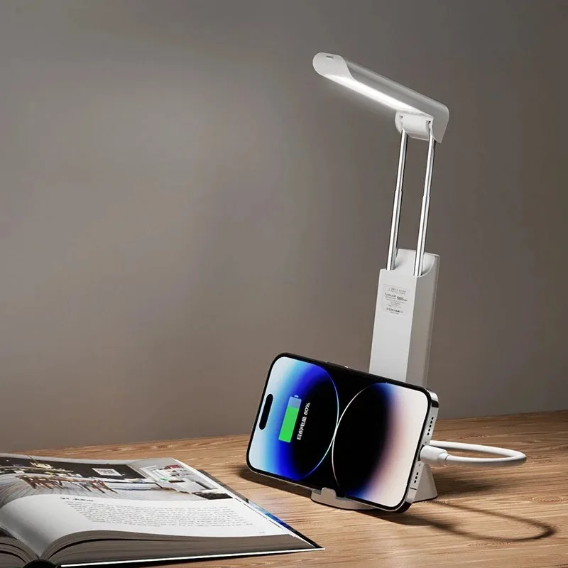 USB Rechargeable Folding Eye Protection LED Desk Lamp Multifunctional Flashlight Telescopic Reading Desk Lamp Phone Holder