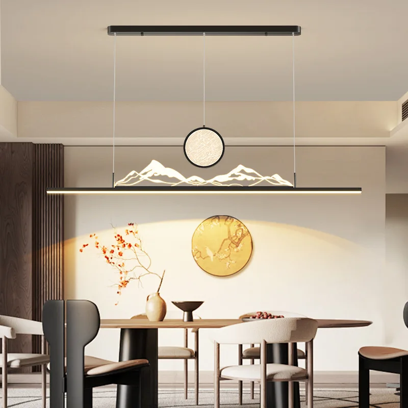 

restaurant lights New Chinese-style long chandeliers Modern simple mountains reflect the moon Minimalist dining table lamps