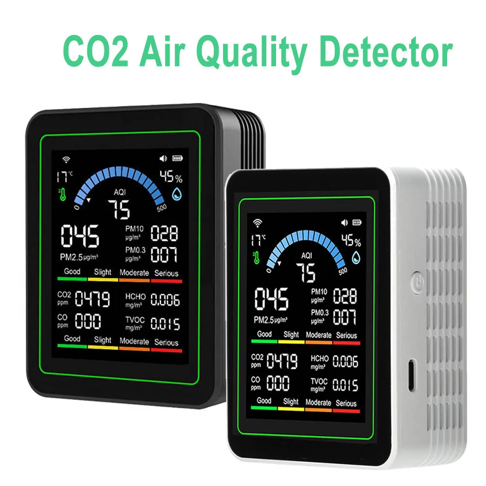 

Tuya WiFi 10-in-1 Air Quality Detector CO2 Monitor PM0.3 PM1.0 PM2.5 PM10 Formaldehyde Detector Temperature and Humidity Meter