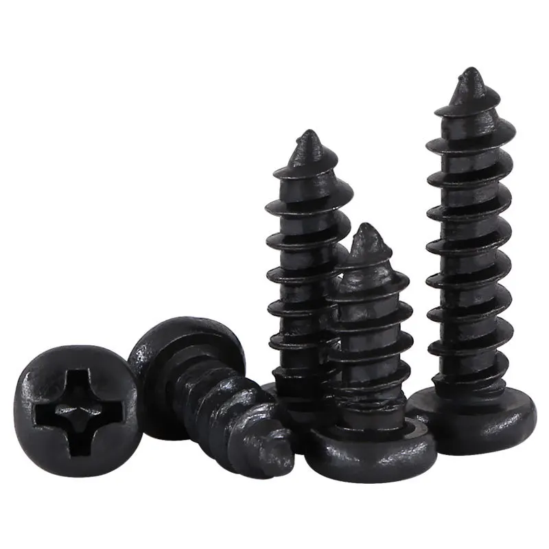 100 Pcs/Lot M1 M1.2 M1.4 M1.5 M1.7 M2 M2.3 M2.6 M3 M3.5 M4 M5 Black Carbon Steel Phillips Self-tapping Screws Cross Round Head