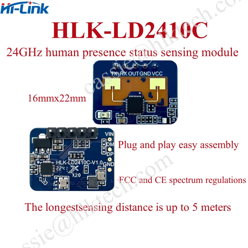 HLK-LD2410C-Módulo de Sensor de Radar de alta sensibilidad, 24GHz, mmWave, detección de estado de presencia humana, HLK-LD2410C, 100 unids/lote