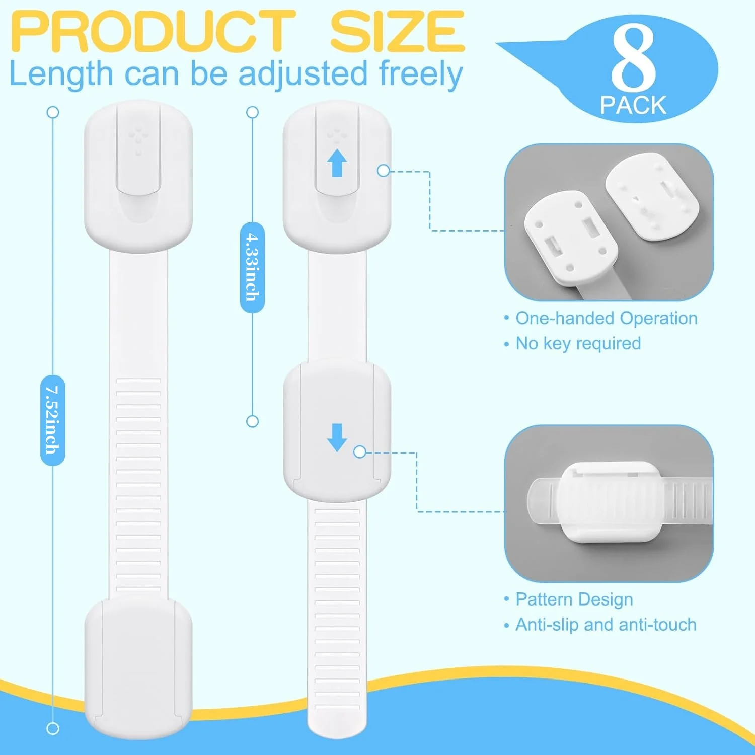 8-piece child safety cabinet lock, easy to install, multifunctional child safety lock buckle, drawer, refrigerator, bathroom