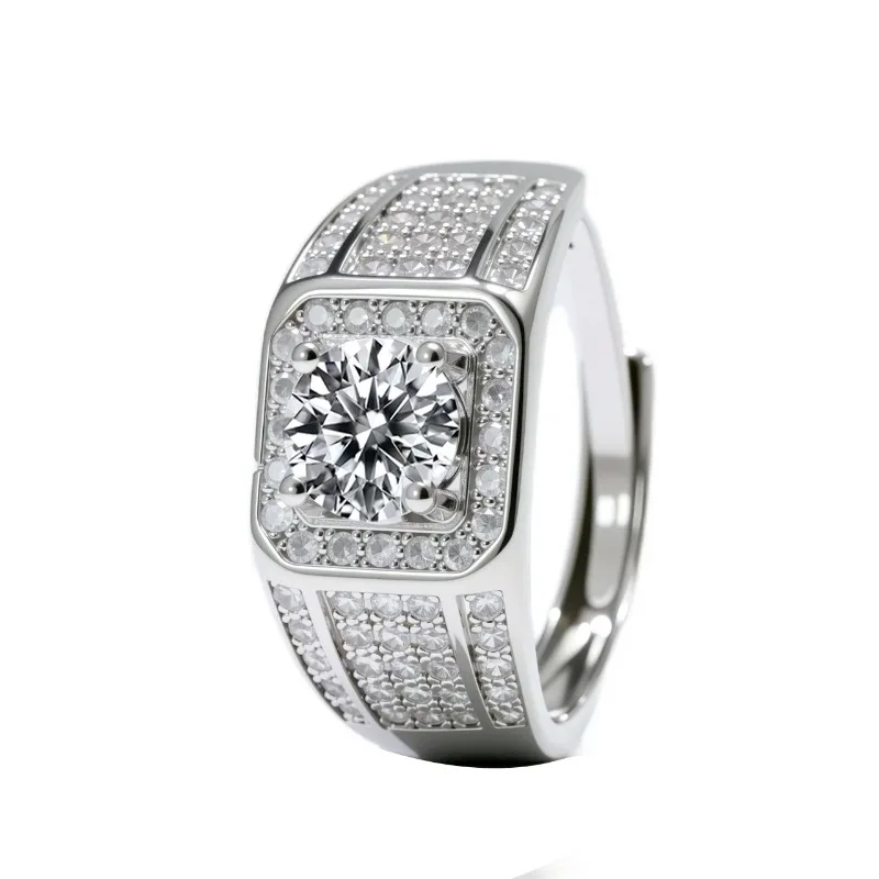 أوروبا والولايات المتحدة عبر الحدود كامل الماس الغجر الرجال خاتم مربع محيط الماس يعيش خاتم الرجال الكبير الساخن سال #5