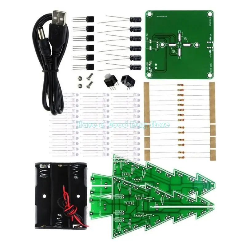 462D DIY 7 Color Christmas Tree Electronic Learning with Multicolor LEDs Resistors and Wires for Circuit Assembly