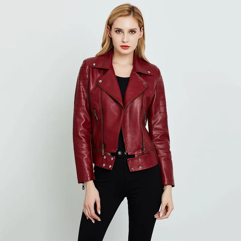 Pu Motorcycle Coat Fashion Faux Short Suit Leather Jacket For Women 2024 New Spring Autumn Casual High Street Ladies Outerwear