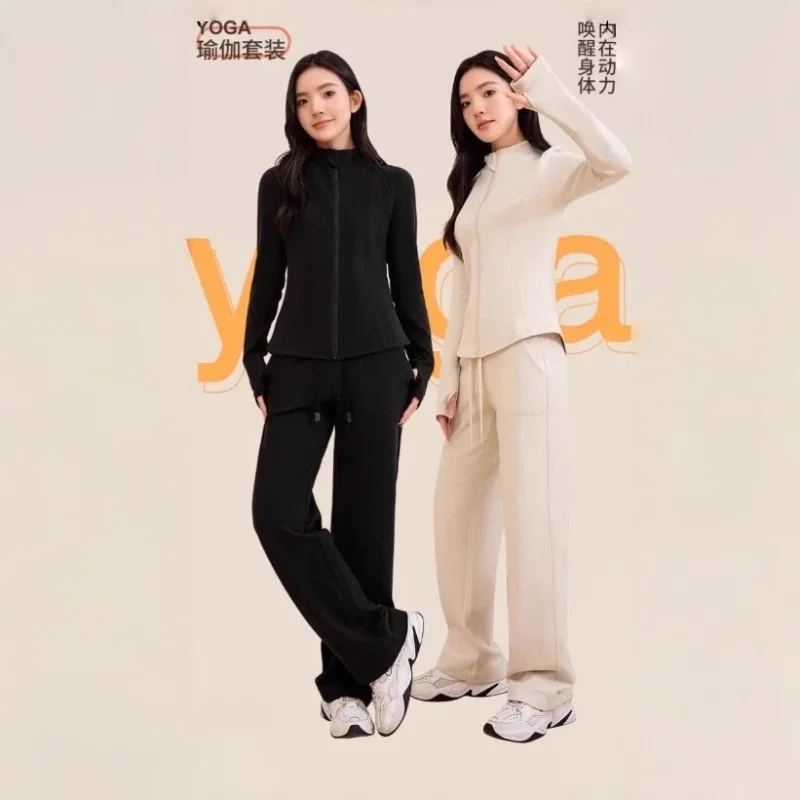 Autumn Joggers Women Tracksuits Fleece Lined Full-zip Stand Collar Jackets with High Wasit Sweatpants Casual Sport Two Piece Set