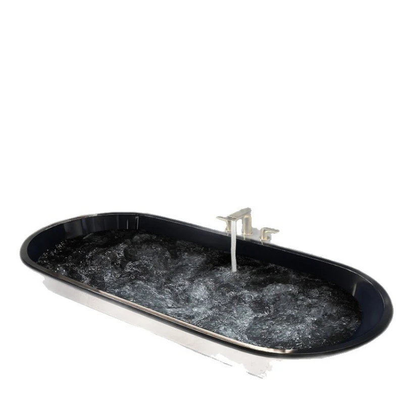 Black embedded waterfall bathtub, home improvement ozone disinfection smart bath tub, homestay constant temperature jacuzzi