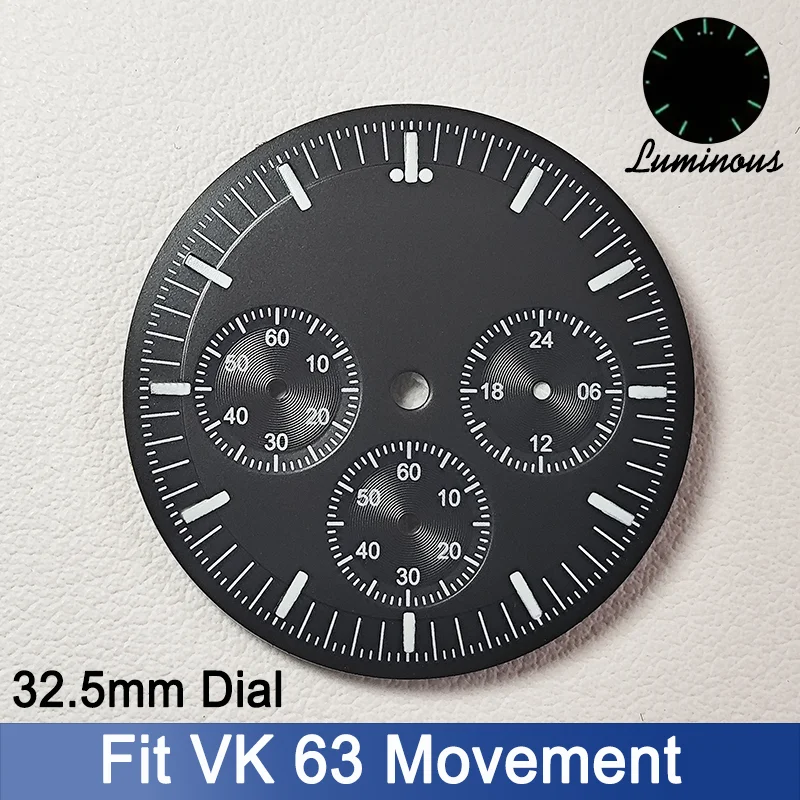 VK63 Dial 32.6mm Chronograph Modified By OMG Speed Watch Master Dials Green Luminous Custom S DIY Logo Japan Quartz Movement