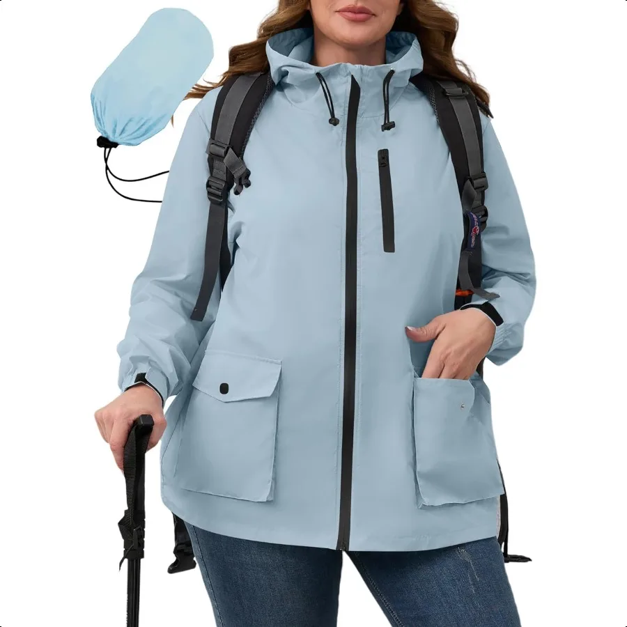 

Женская дождевик больших размеров Avoogue с капюшоном, легкая ветровка, водонепроницаемые тонкие куртки, походы, путешествия