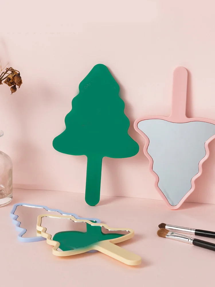 2 Stück Handspiegel, weihnachtsbaumförmiger Handspiegel, tragbarer Reise-Make-up-Spiegel für Mädchen, Neujahrsgeschenk
