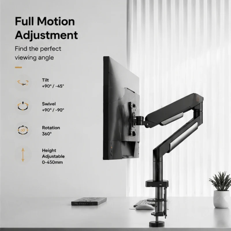 

Ergonomic Universal Monitor Arm, Single Screen Desk Mount for Up to 32 Inch Monitors, Adjustable Height and Tilt, Supports 19.8