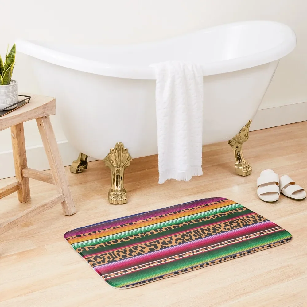 

Beautiful Mexican Serape and Leopard Print Bath Mat Bathroom Use Home Decor Mat