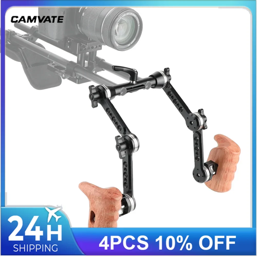 CAMVATE DSLR Camera Shoulder Mount Rig Kit With Wooden Handgrip & ARRI Rosette M6 Mount Magic Arms & 15mm Dual Rod Clamp Adapter