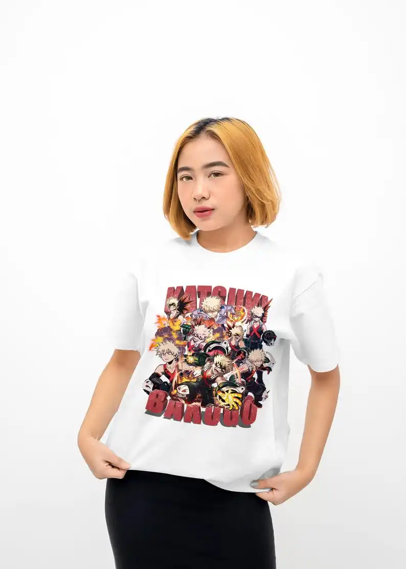 Bakugou Katsuki Boku No Hero Academia Unisex Anime Style Printed Tee Japanese Manga T-Shirt