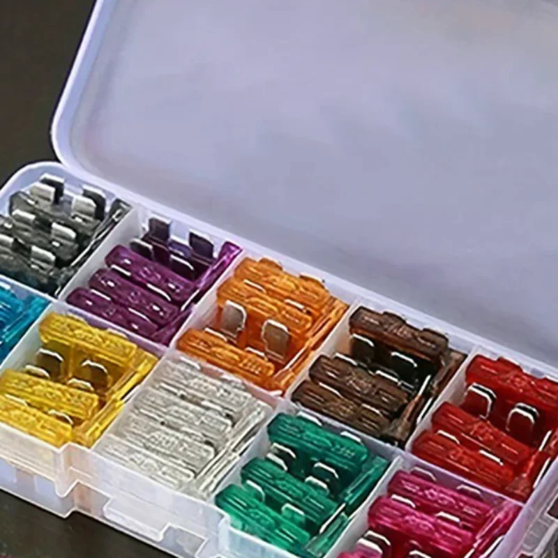 50/100pcs Car Fuse Assortment Set Profile Middle Size Blade Type Fuse Auto Car Truck 2-35A Fuse With Box Clip