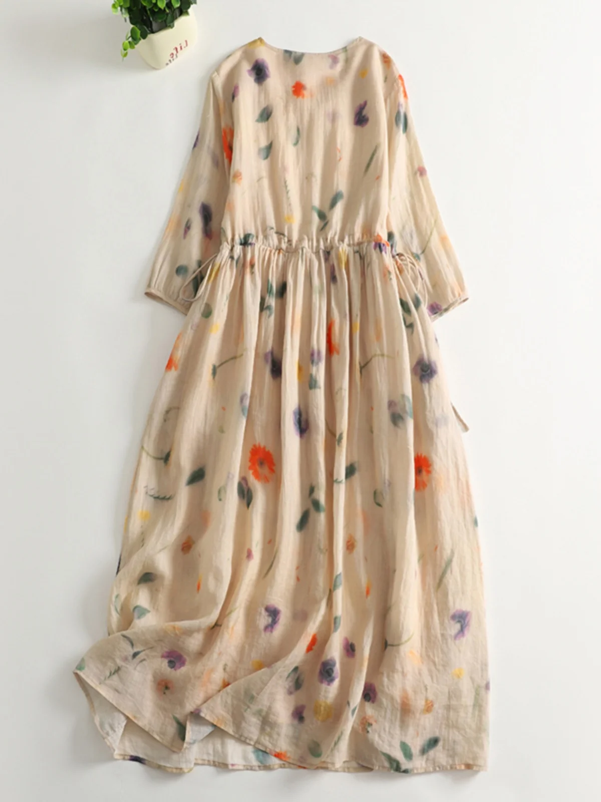 Maxi Dr con estampado floral y cintura Dstring Falda acampanada ort Sve round Ne Casual Algodón Mujer Tallas grandes Dr
