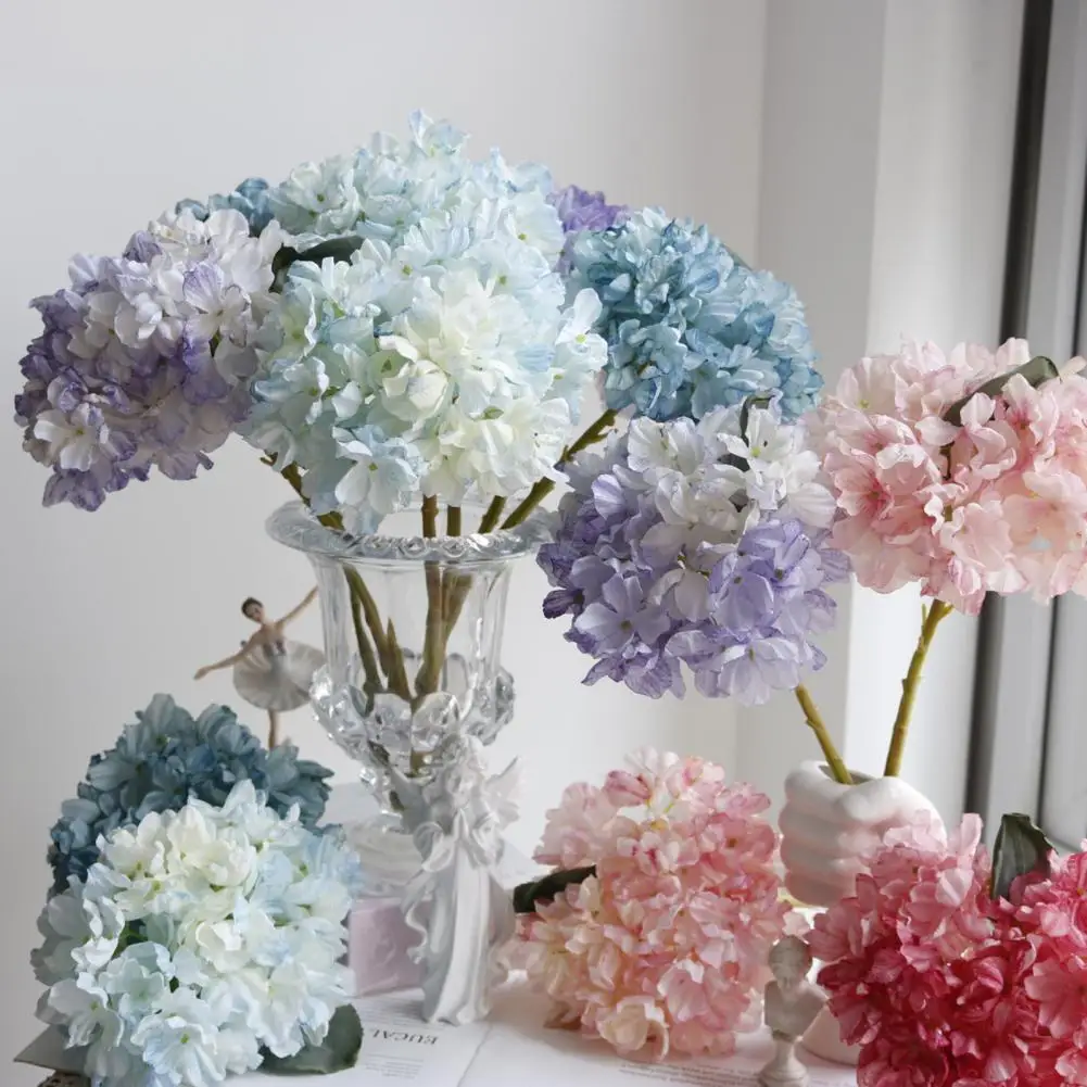 Hortensia artificielle, 1 branche, facile d'entretien, sans arrosage, tissu en fausse soie, Simulation de fleur, Bouquet à main de mariée, décoration de maison, DIY