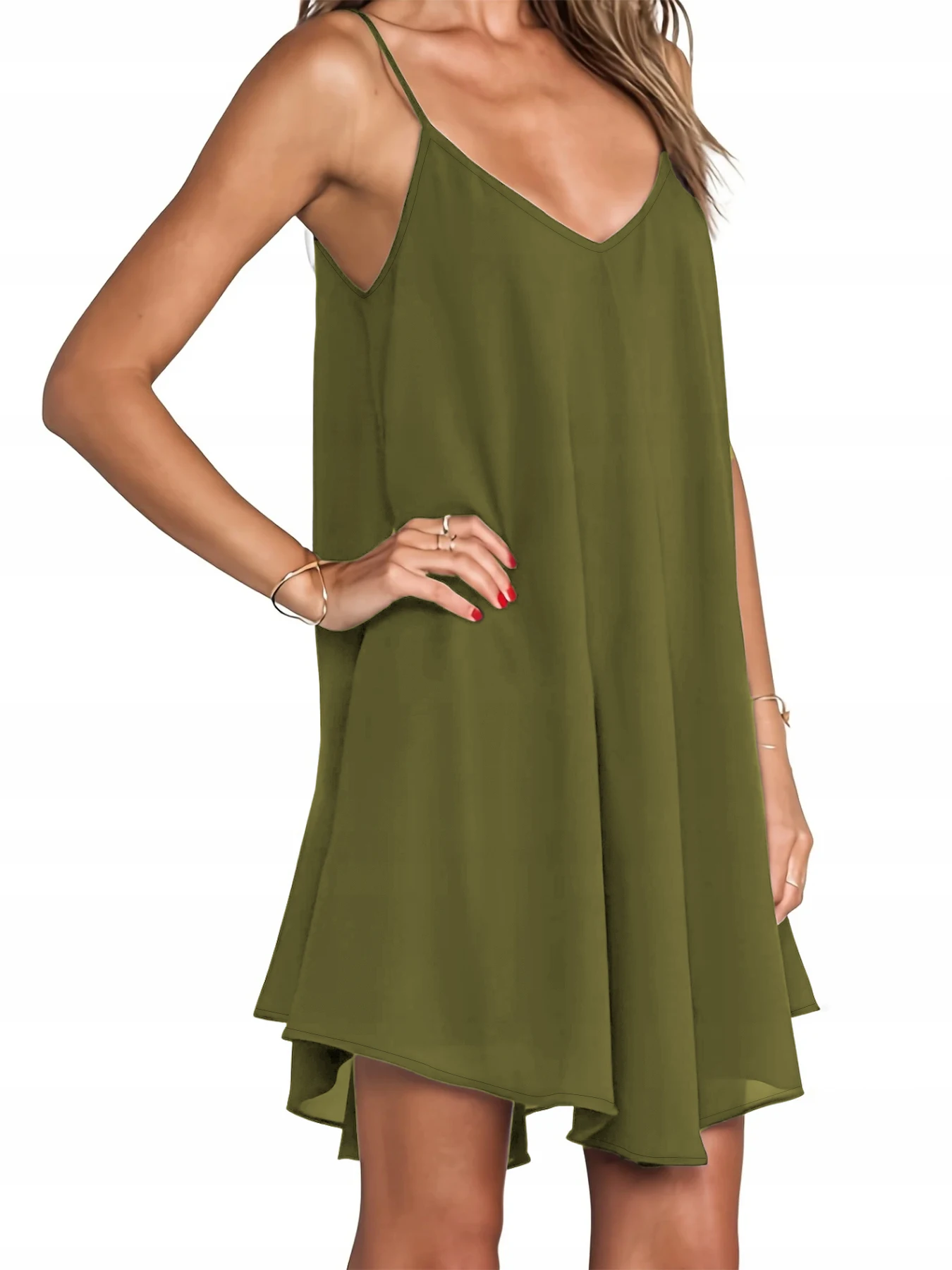 เดรสยาวคอวีสีพื้น ดีไซน์ชายกระ - Shift Dress Sleeveless บทวิจารณ์และราคา