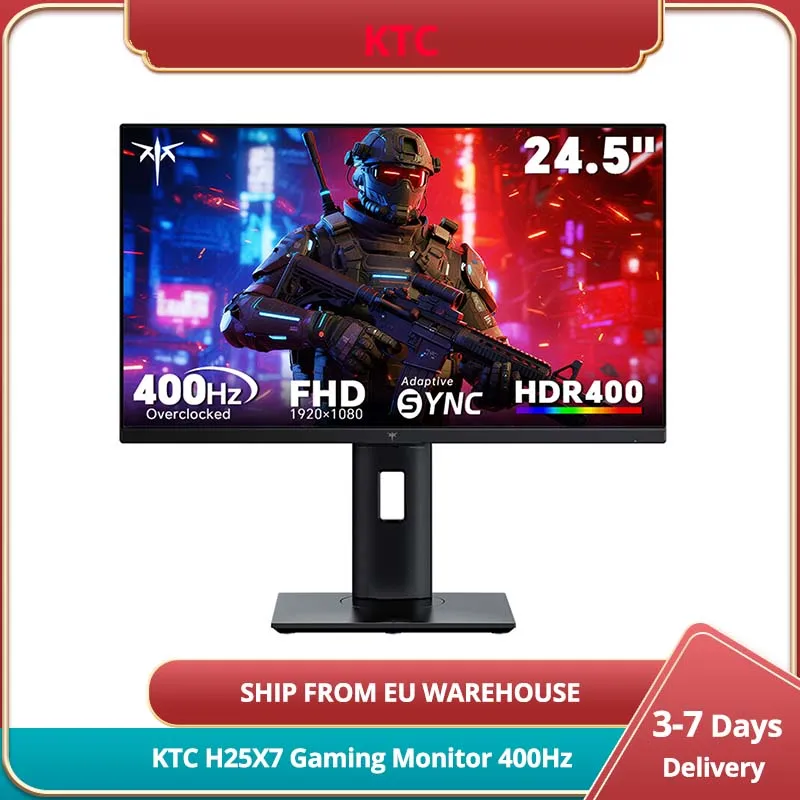 KTC H25X7 Gaming Monitor, 24.5-inch 16:9 screen, Fast IPS, Flat,1920x1080 FHD, HDR400, 97% sRGB Color Gamut,16.7 Million Color Depth and 400 cd/m² Brightness, 400Hz Refresh Rate,1ms MPRT, Dual HDMI