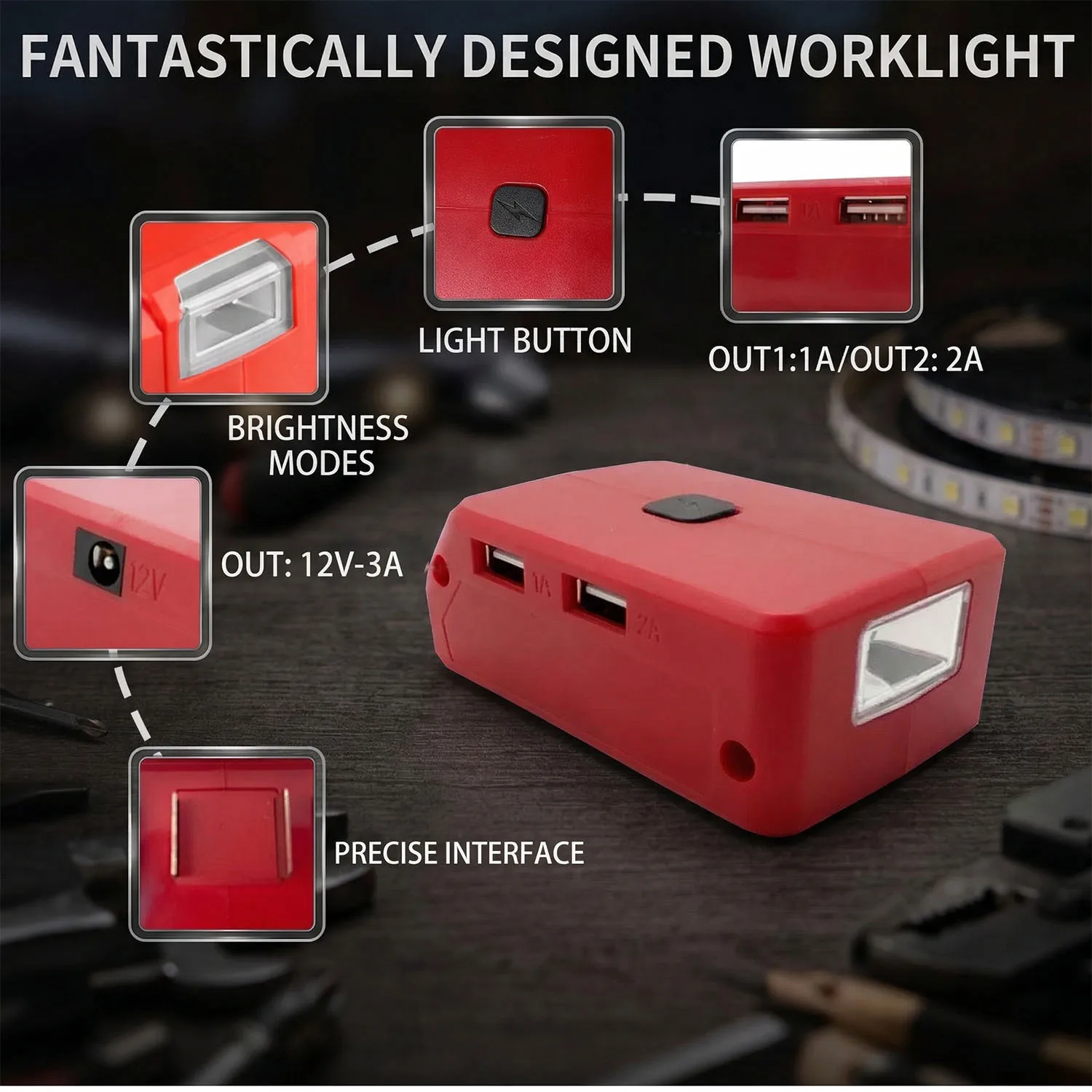 LED Work Light Adapter Converter For Power X Change 18V Battery With USB Port 12V DC Interfaces Power Tools