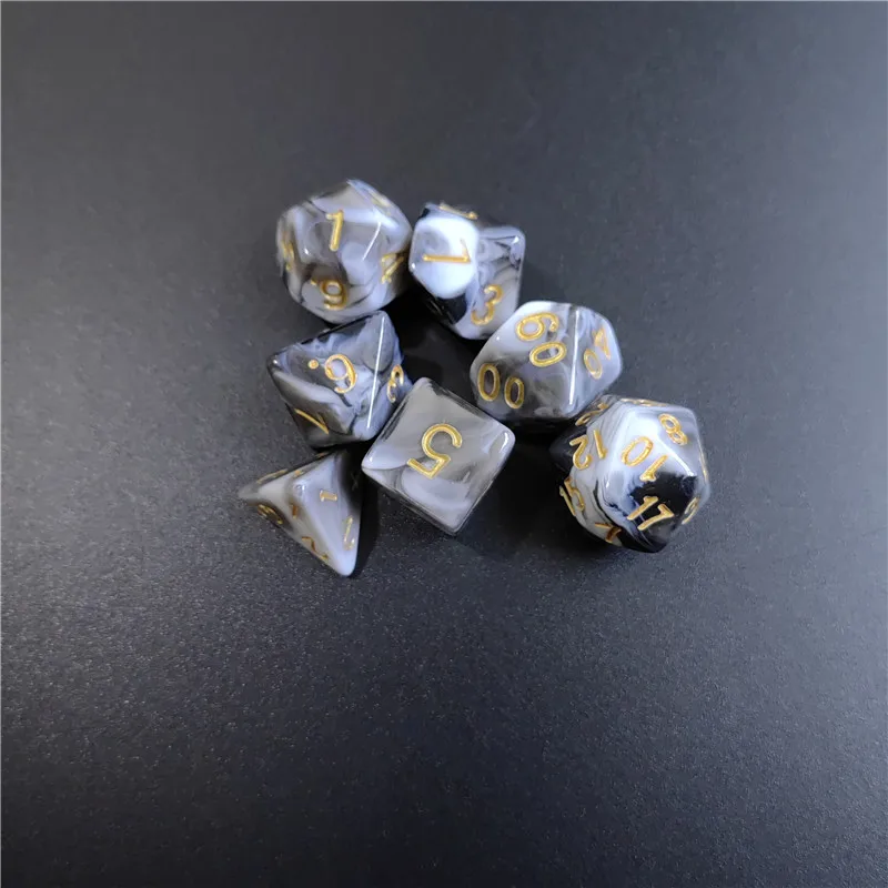 متعدد الوجهين DND النرد ، TRPG المحصنة ألعاب المجلس ، العلامة التجارية الجديدة الاكريليك مجموعة ، ثنائي اللون نمط ، D4 ، D6 ، D8 ، D10 ، D12 ، D20 ، 7 قطعة ، 1 Set #6