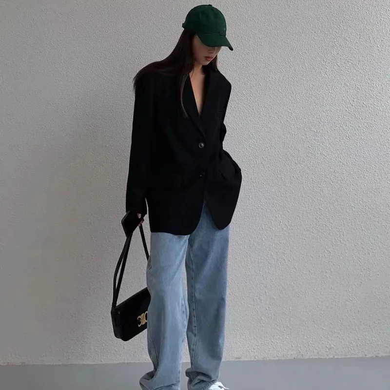 Blazers feminino sólido simples senhora do escritório vintage legal especial encantador estilo coreano básico all-match outono projetado definido novo