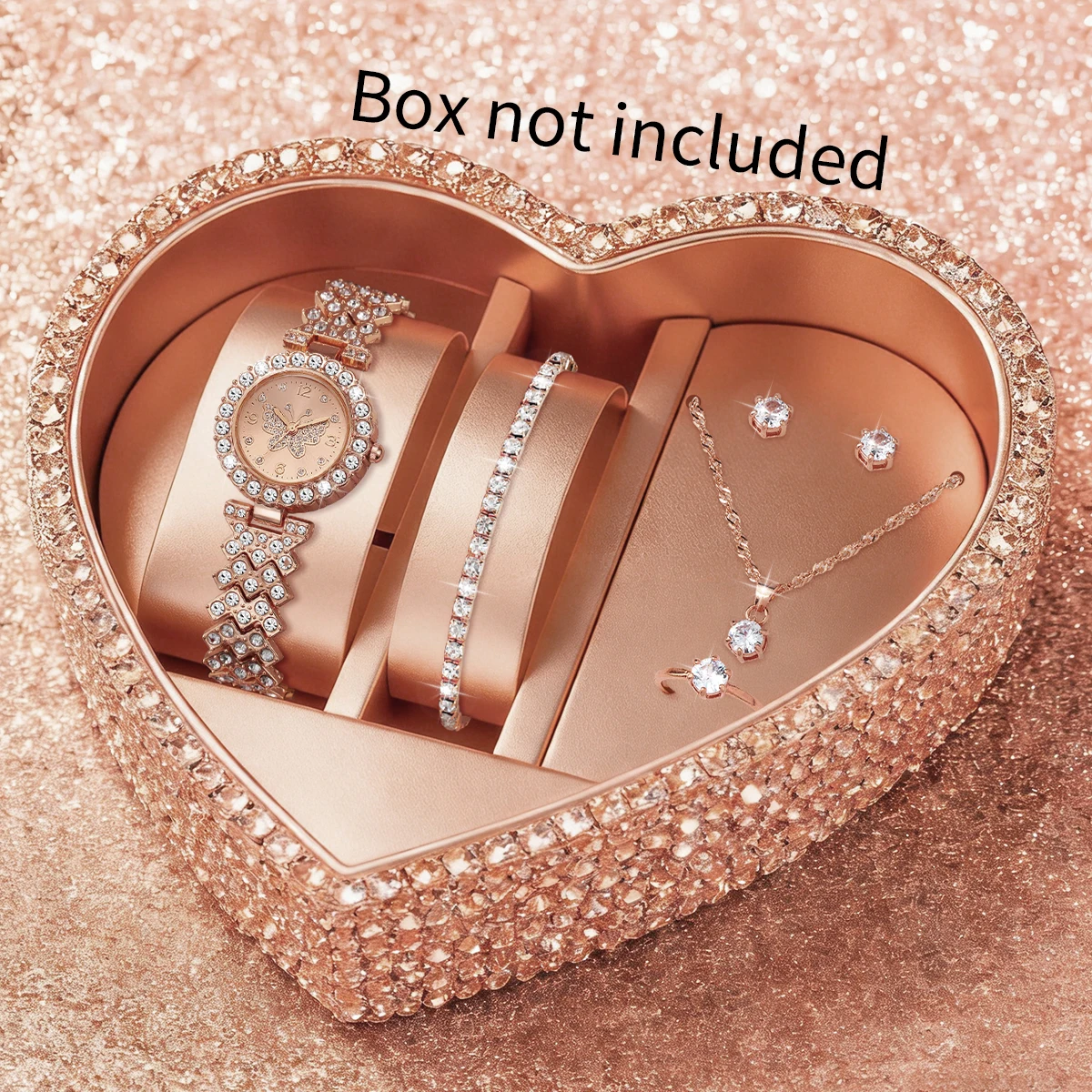 6PCS Luxury Rhinestone Butterfly Women Quartz Watch Jewelry Set Fashion Ladies Bracelet Strap Quartz Wristwatch（Without Box）