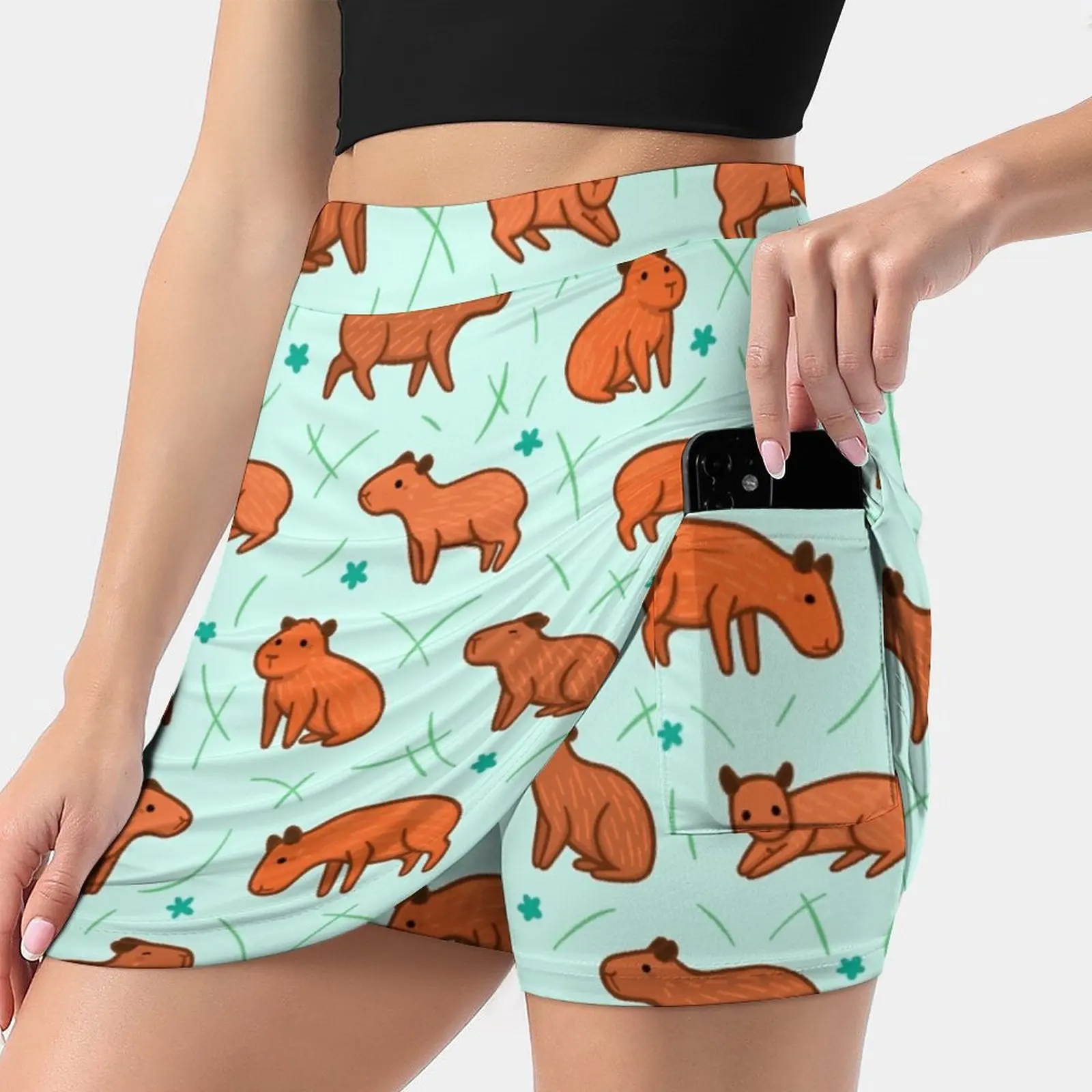 Capybara Pattern Women's skirt Mini Skirts A Line Skirt With Hide Pocket Capybara Capybaras Animal Animals Pattern Patterns