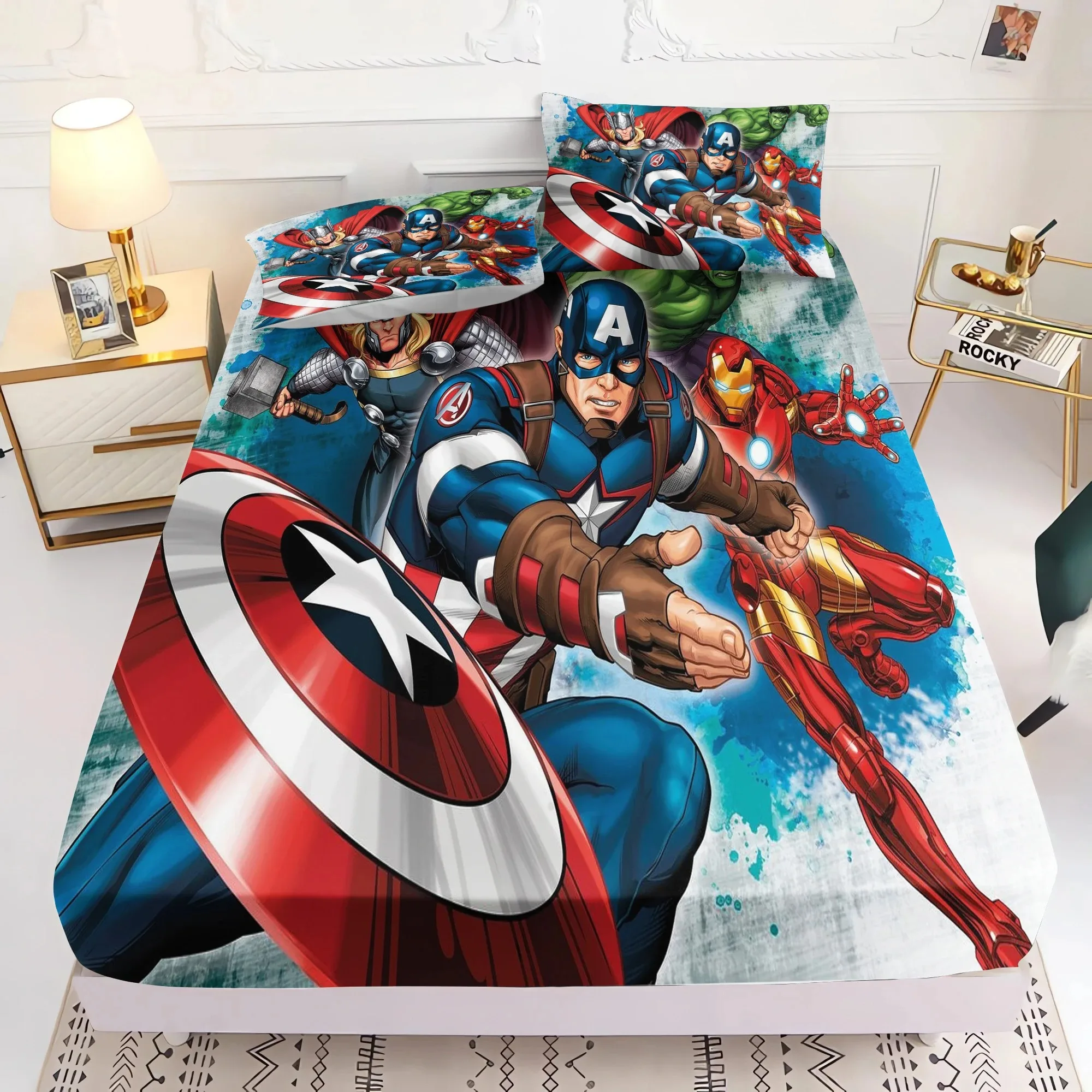 The Avengers 3 pezzi biancheria da letto, coprimaterasso con angoli Disney Hero, ragazzi adulti con lenzuolo elastico