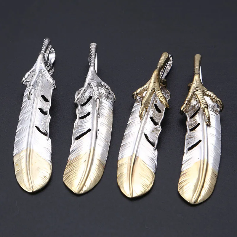 

S925 Sterling Silver Feather Pendant Fashionable DIY Paired with Korean Edition Men's and Women's Bronze Silver Necklace