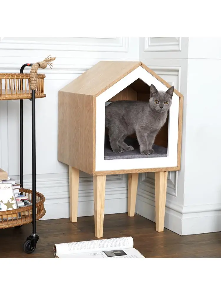 

Solid Wood Cat Cage Villa, High Feet Indoor, Medium and Large Wooden Cat House, Four Seasons General Pet Supplies