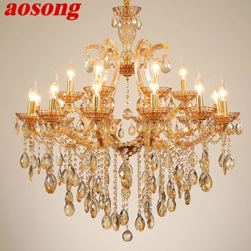 AOSONG LuxuriousCandle Pendent  Lamp European Style Crystal Lamp Art Living Room Restaurant Villa Staircase Duplex Building