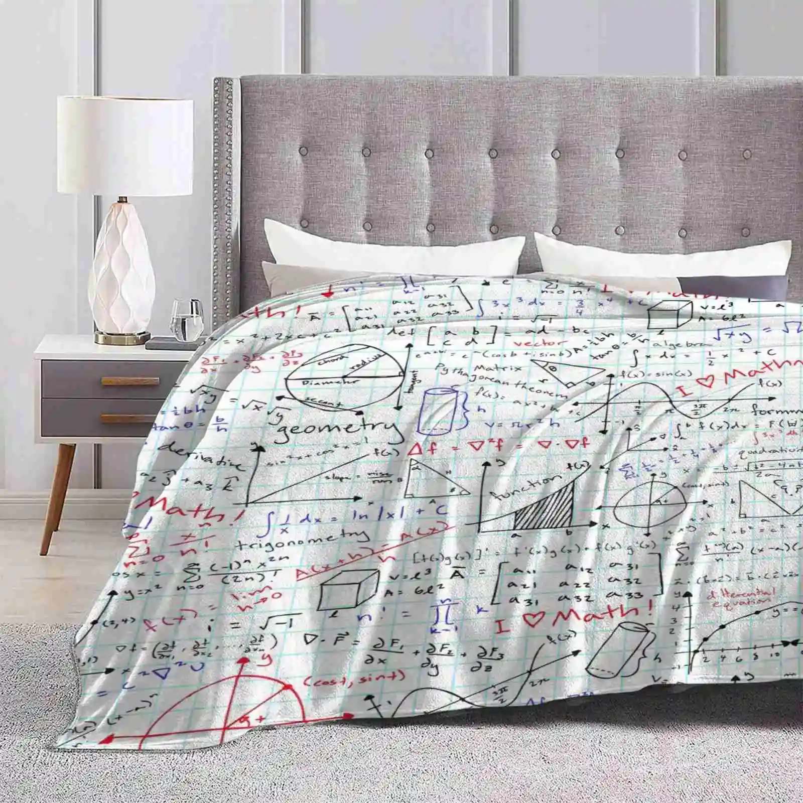 Math Homework Creative Design Light Thin Soft Flannel Blanket Homework School College University Stem Engineering Science Nerdy