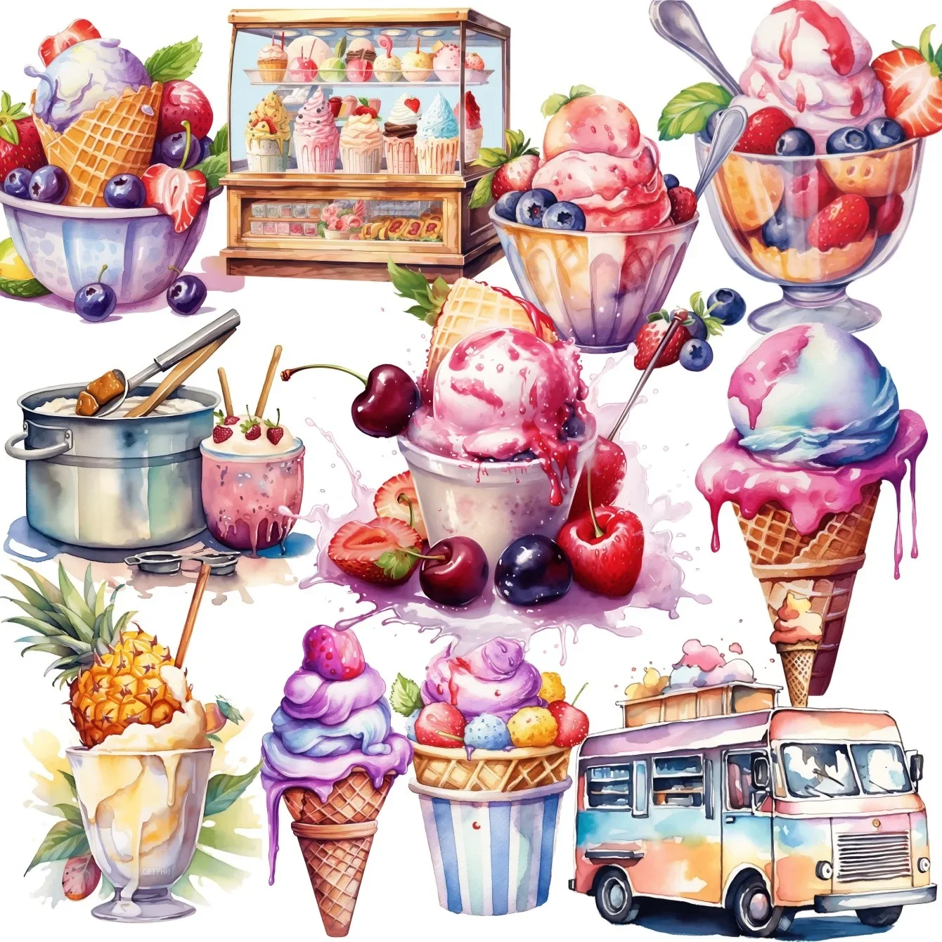 20pcs Delicious Ice cream truck Stickers Funny Decoration DIY Scrapbooking Journal Phone Diary Album Planner stationery