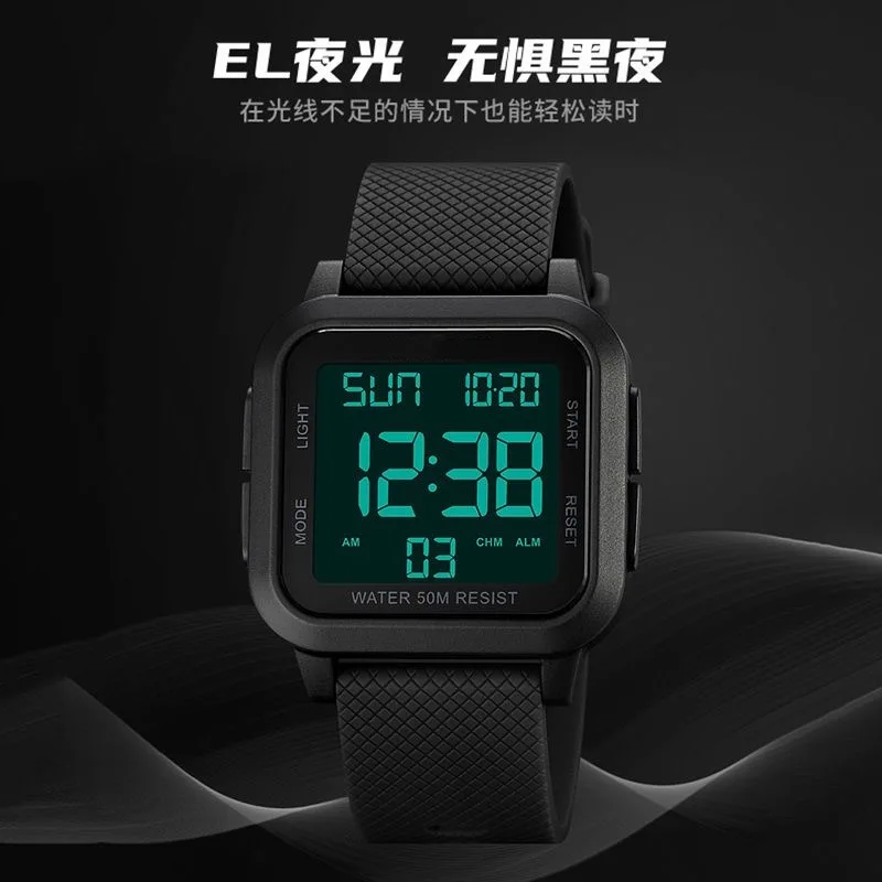 YIKAZE Black Sports Watch Men's Digital Watch Alarm Chrono Clock 3Bar Waterproof Military Men Watches LED Electronic Wristwatch