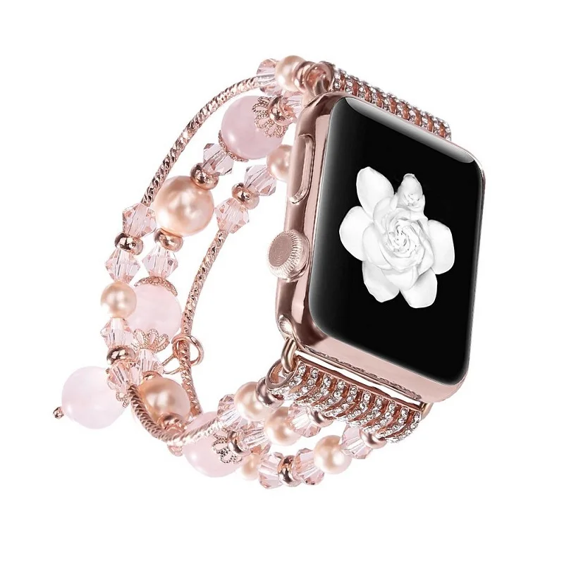 النساء سوار حزام ل سوار ساعة يد آبل 44 مللي متر 40 38 42 41 45 49 مللي متر مطاطا العقيق اللؤلؤ معصمه ل Iwatch سلسلة 9 8 7 SE 6 5 #1